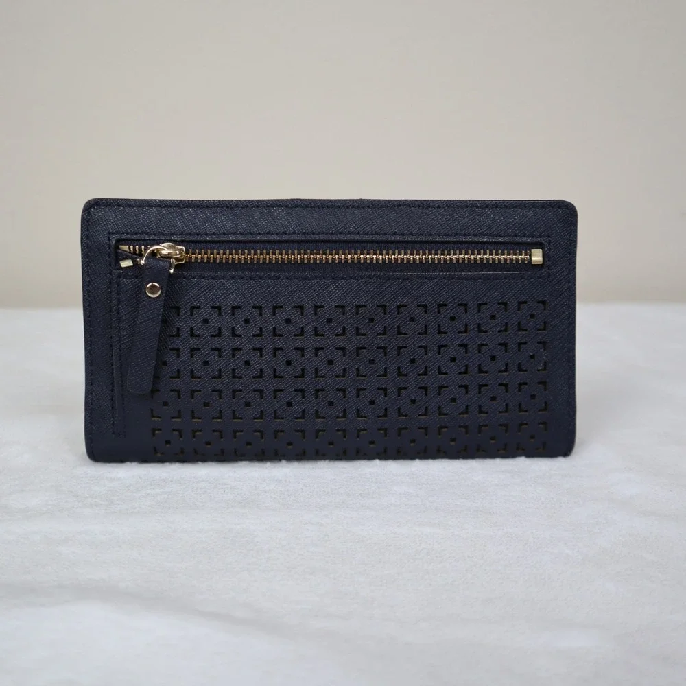 Kate Spade Cedar Street Perforated Lacey Wallet Bifold Black Saffiano Leather